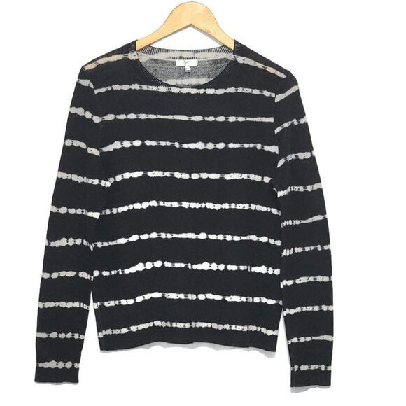 Joie Cashmere Stripe Scoop Neck Long Sleeve Black and White Pullover Sweater M - Picture 1 of 12